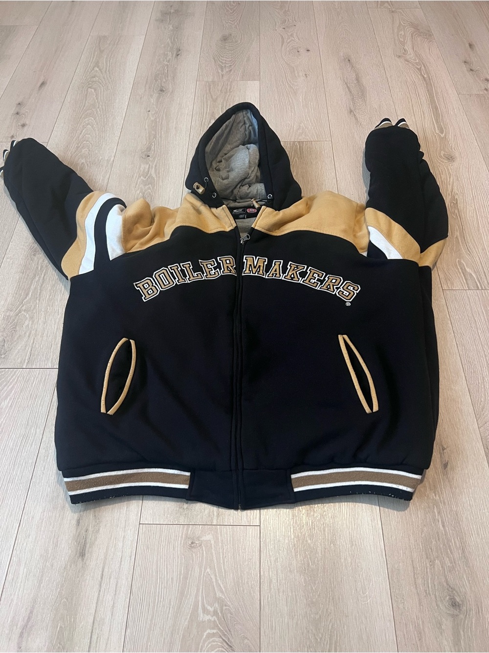 Boilermakers Hooded Puffer Jacket in Black and Gold